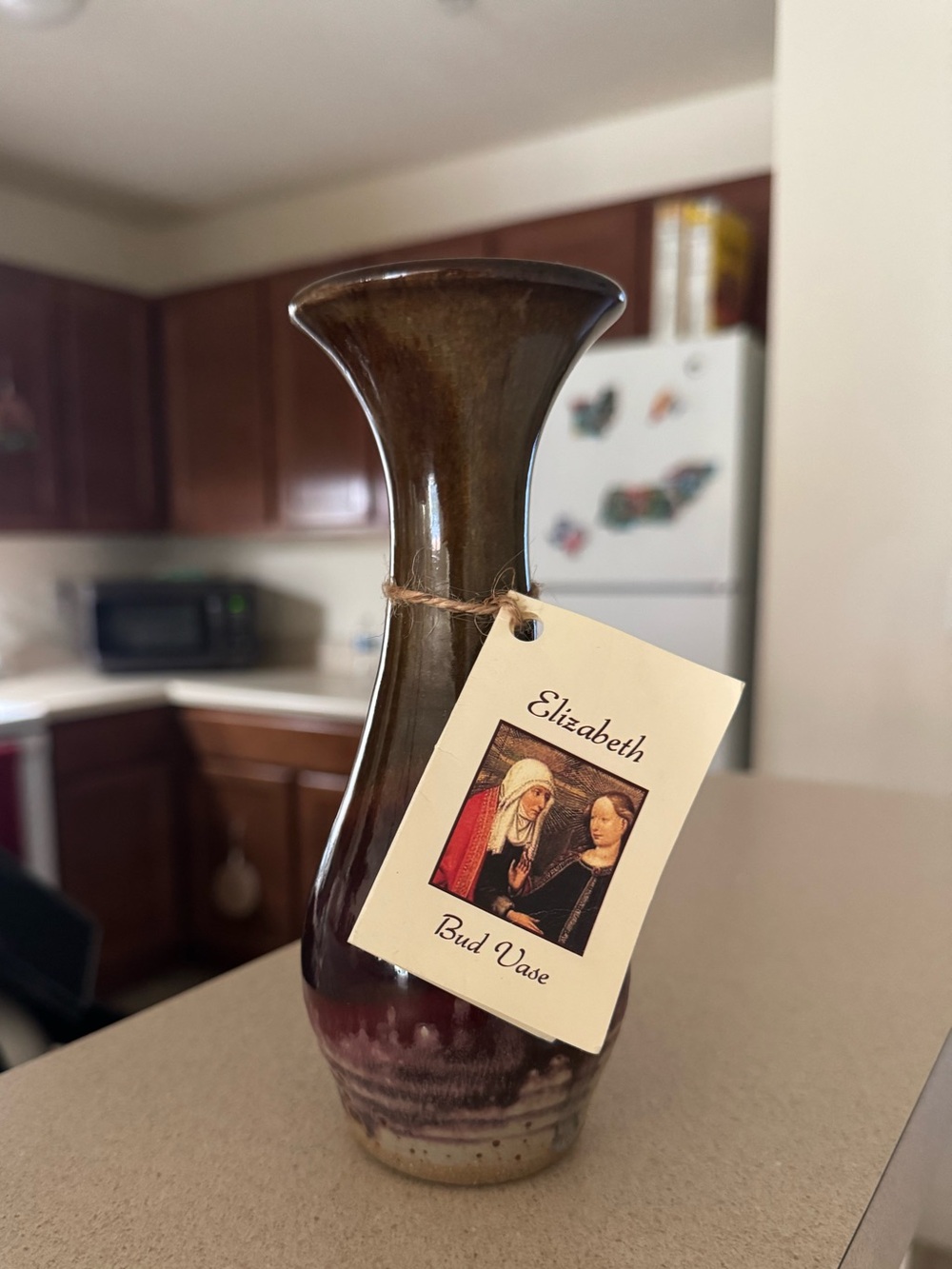 Nichols Pottery “Elizabeth” Bud Vase Handmade Cranberry Glaze Biblical Series